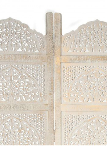 4-Panel Carved Folding Room Divider Beige 200x9x180cm