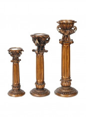 3-Piece Elephant Designed Candle Holder Brown 6.5x6.5x19.5inch