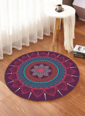 Vintage Style Flower Pattern Round Soft Mat Purple/Blue 140X140centimeter