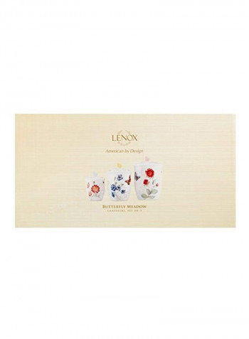 3-Piece Porcelain Canister Set With Lid Blue/Red/Yellow