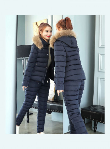 Long Sleeves Hooded Jacket And Pants Set Dark Blue