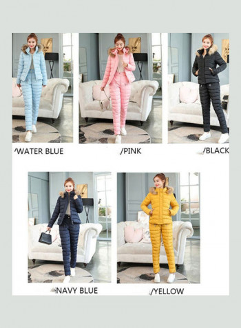 Long Sleeves Hooded Jacket And Pants Set أزرق داكن