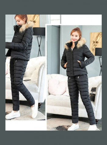 Long Sleeves Hooded Jacket And Pants Set أزرق داكن