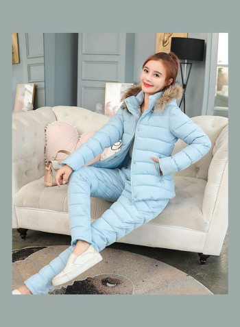 Long Sleeves Hooded Jacket And Pants Set Water Blue