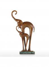 Decorative Mother Elephant And Son Exquisite Handcraft Sculpture Brown