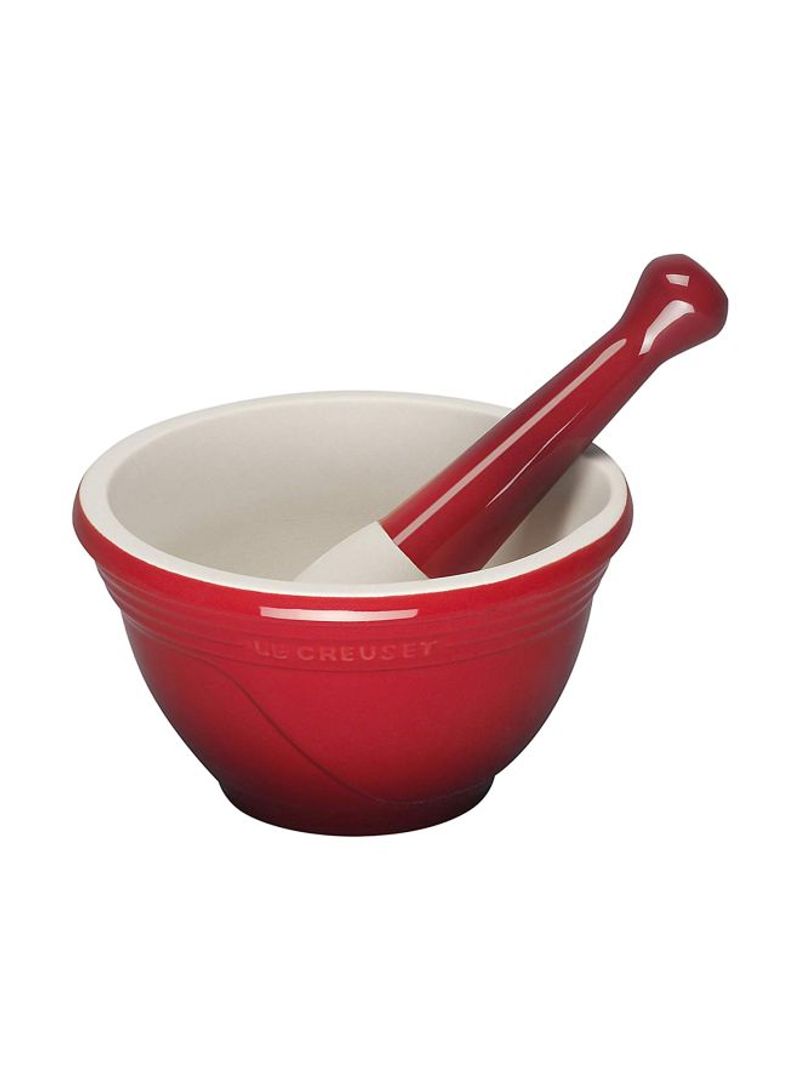Stoneware Mortar And Pestle Set Red/White 4.5x4.5x4.5inch
