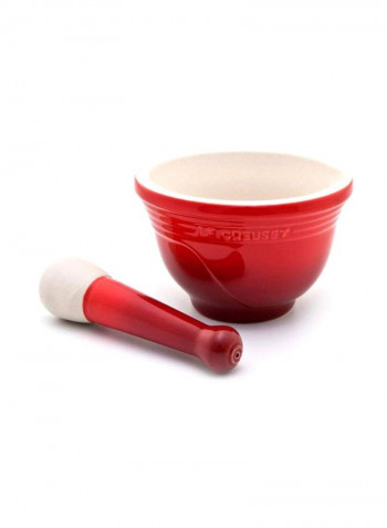 Stoneware Mortar And Pestle Set Red/White 4.5x4.5x4.5inch