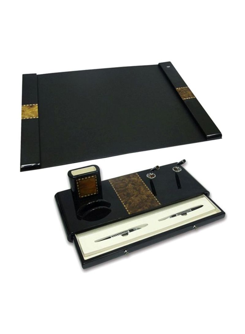 2-Piece Executive Wooden Desk Set Black/Gold/White