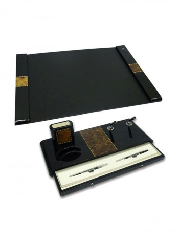 2-Piece Executive Wooden Desk Set Black/Gold/White