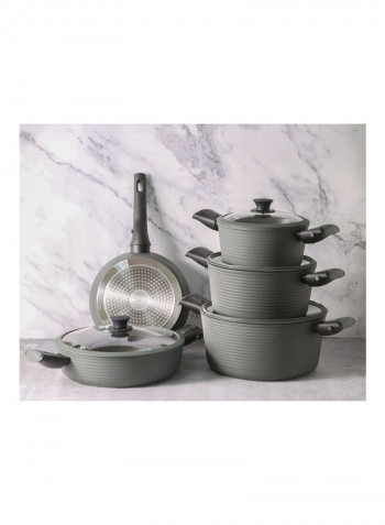 9-Piece Non-Stick Aluminium Cookware Set with Detachable Handles Grey 28cm