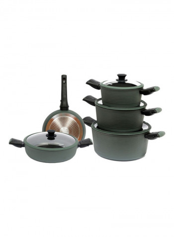9-Piece Non-Stick Aluminium Cookware Set with Detachable Handles Grey 28cm