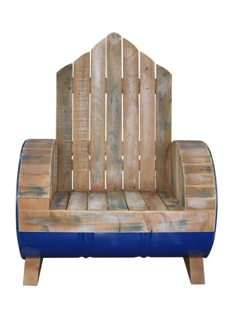 Wooden Drum Chair Brown/Blue 70x100x50cm