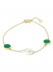 18 Karat Gold Malachite And Pearl Three Stone Bracelet