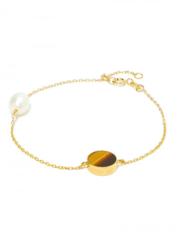 18 Karat Gold Tiger Eye Two Stone Bracelet