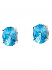 18 Karat White Gold Blue Topaz Oval Earrings