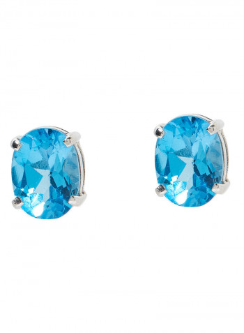 18 Karat White Gold Blue Topaz Oval Earrings