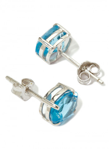 18 Karat White Gold Blue Topaz Oval Earrings