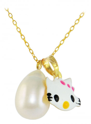 18K Gold Pearl Hello Kitty Pendants Necklace