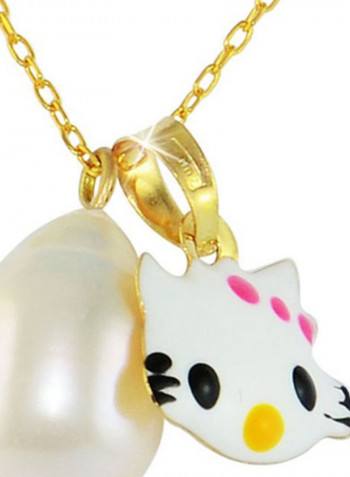 18K Gold Pearl Hello Kitty Pendants Necklace
