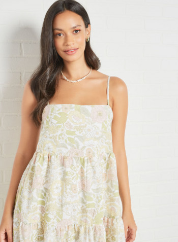 Floral Print Tiered Dress Multicolour