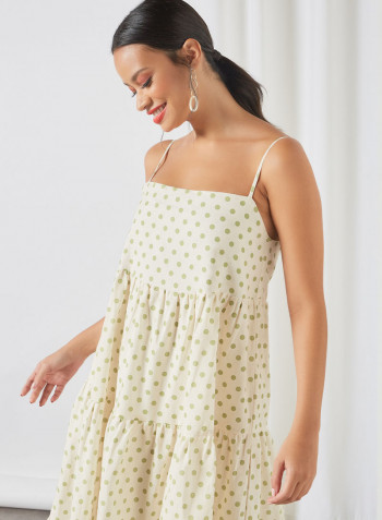 Polka Dot Print Dress White