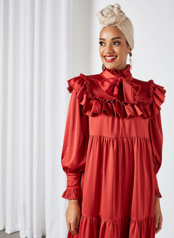 Canape Ruffle Bow Maxi Dress Red