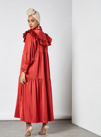 Canape Ruffle Bow Maxi Dress Red