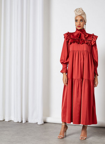 Canape Ruffle Bow Maxi Dress Red