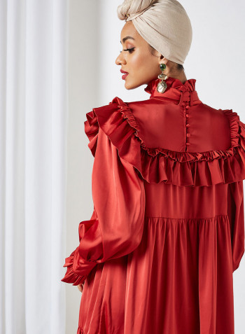 Canape Ruffle Bow Maxi Dress Red