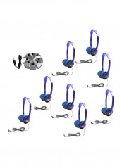 9-Piece Listening Center Headphones And Jackbox Set Blue/Silver