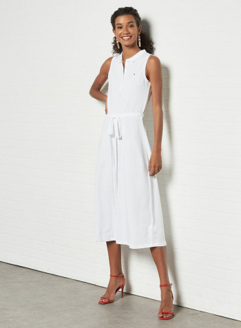 Sleeveless Polo Midi Dress White