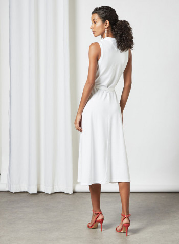 Sleeveless Polo Midi Dress White