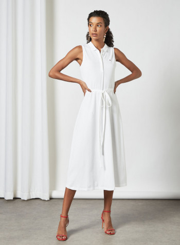 Sleeveless Polo Midi Dress White