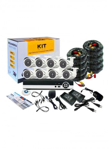 8-Piece Full HD Outdoor Bullet Camera And P2P Cloud Home Security Kit