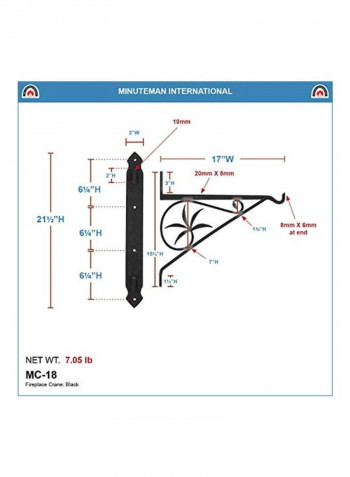 Fireplace Pot Hanger Bracket Black 18inch