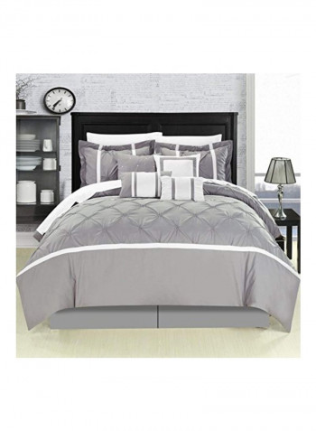 8-Piece Polyester Comforter Set Grey/White