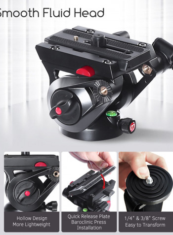 MTT705II-AL 3-in-1 Photography Monopod With Detachable 3-Leg Tripod Base Fluid Head Black