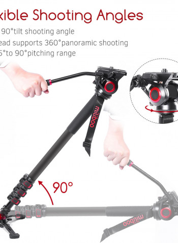 MTT705II-AL 3-in-1 Photography Monopod With Detachable 3-Leg Tripod Base Fluid Head Black