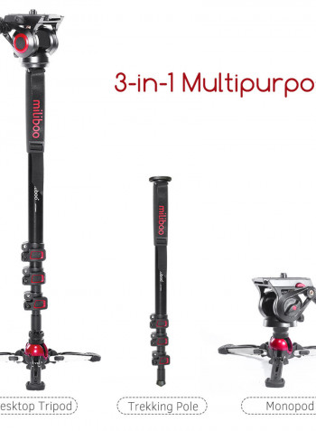 MTT705II-AL 3-in-1 Photography Monopod With Detachable 3-Leg Tripod Base Fluid Head Black