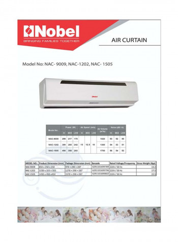 Air Curtain White 150Cm Remote Control 1500 ml 0 W NAC1505 White