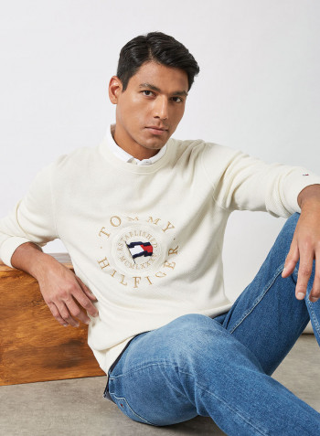 Embroidered Logo Sweater Ivory