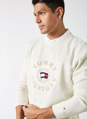 Embroidered Logo Sweater Ivory