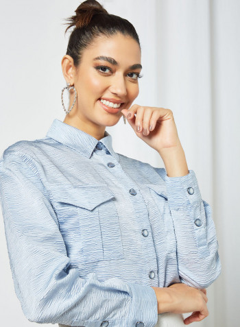 Textured Long Sleeve Shirt Blue