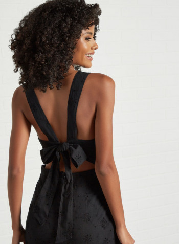 Tie Back Broderie Maxi Dress Black