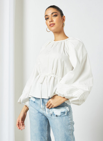 Balloon Sleeve Top White