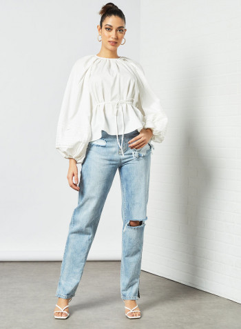 Balloon Sleeve Top White