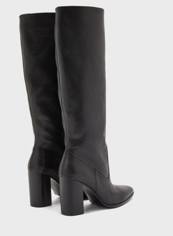 Solid Block Heel Knee Boots Black