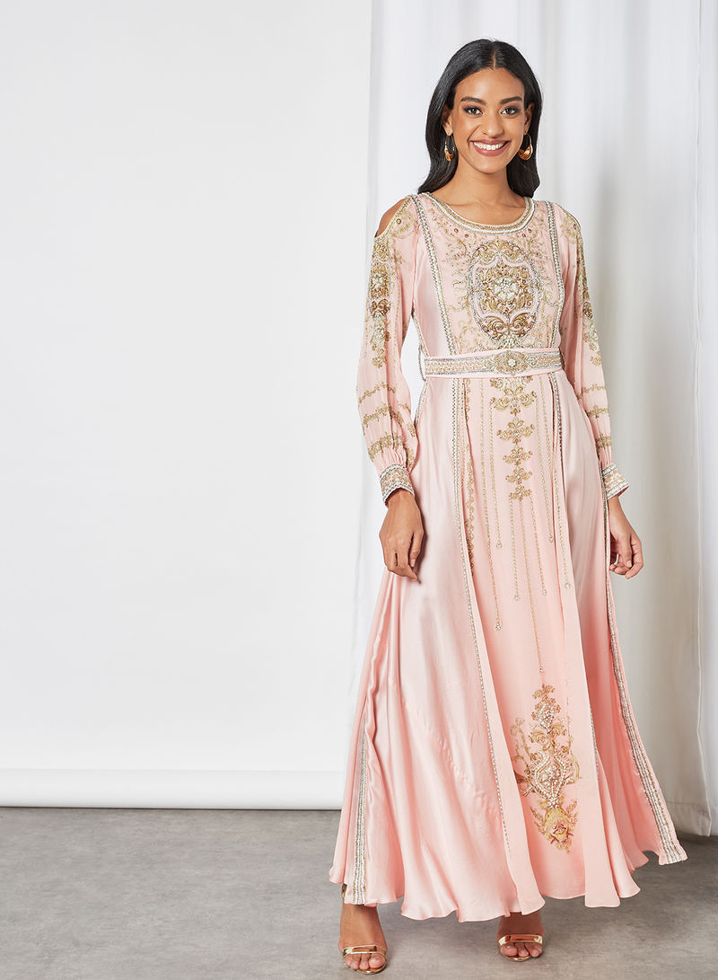 Indian Jewel Print Kaftan Dress Pink