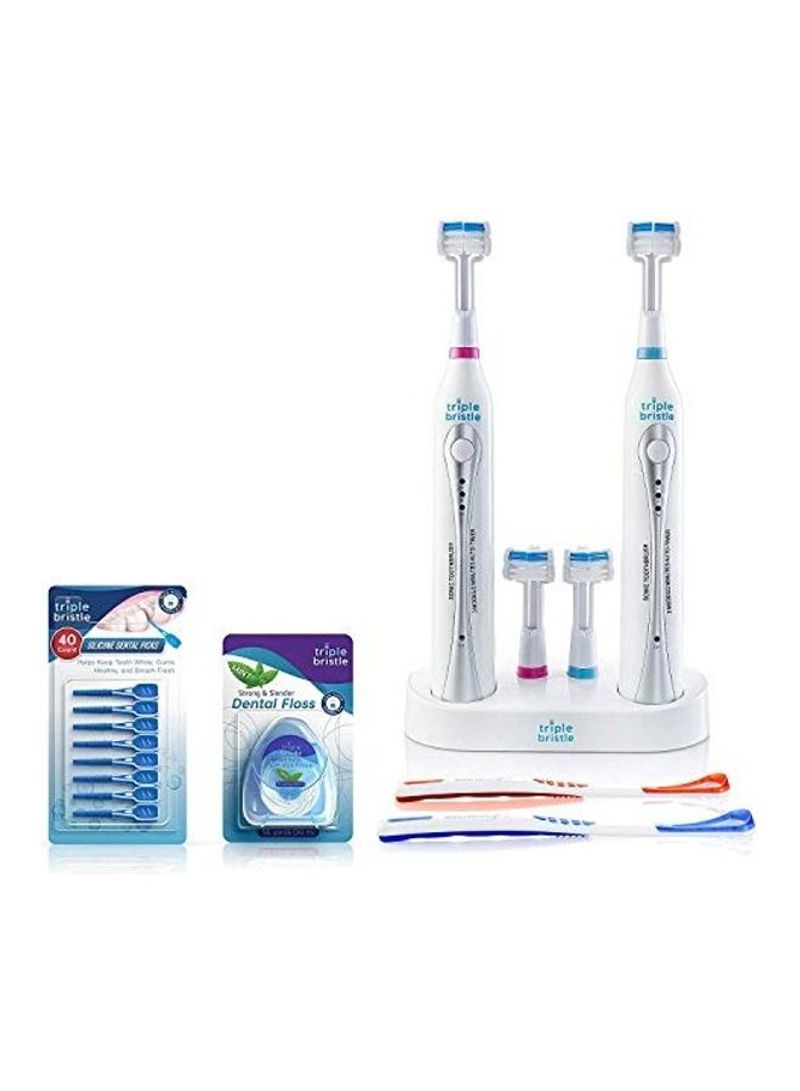 2-Piece Sonic Toothbrushes With Dual Charging Station And Heads Set White/Red/Blue