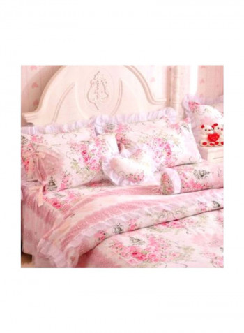 4-Piece Floral Printed Duvet Set Pink